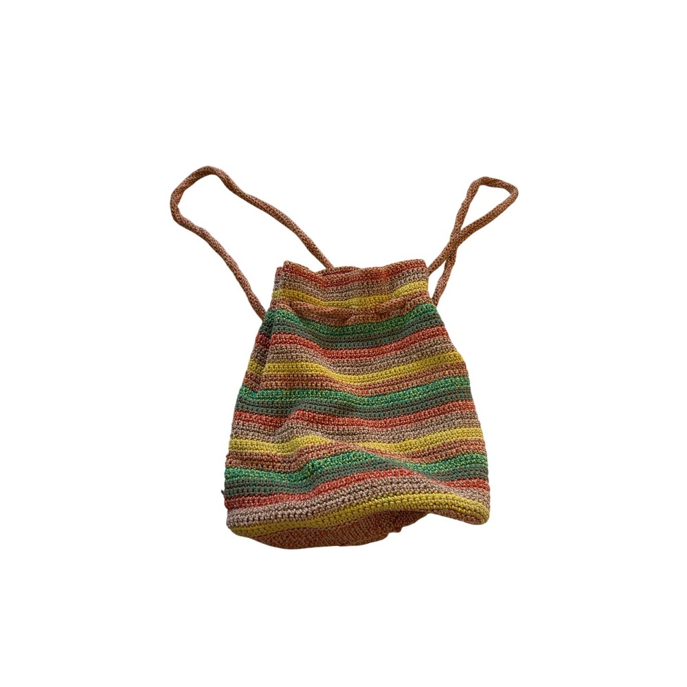 The Sak Crochet Drawstring Backpack Multi Color Striped Boho Bag Handcrafted